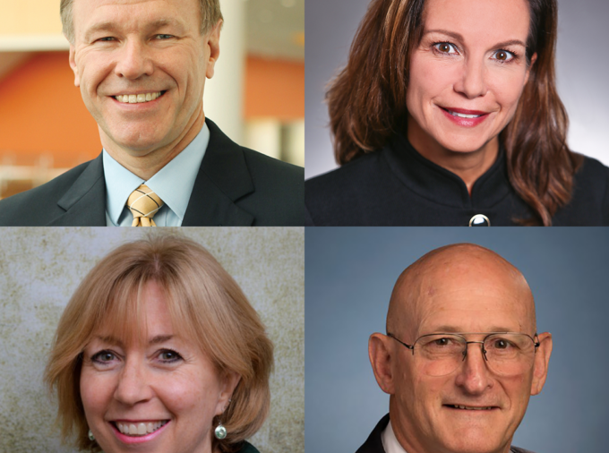 Expert panelists include (clockwise from top left) Vice Admiral (Ret.) James W. Houck, JAG Corps, U.S. Navy, interim dean of Penn State Law in University Park and the School of International Affairs; the Honorable Mary Beth Long, SIA professor of practice